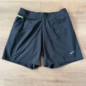 Brooks Shorts Mens Medium Black Elastic Waist 7” Inseam Brief Lined Drawstring